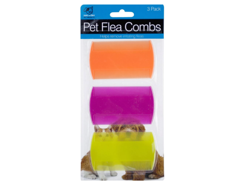 Pet Flea Combs - Orange, Yellow, Magenta, 3 Pack