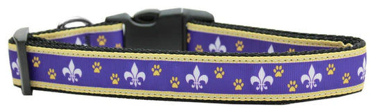 Pet Dog & Cat Nylon Collar "Purple and Yellow Fleur De Lis"