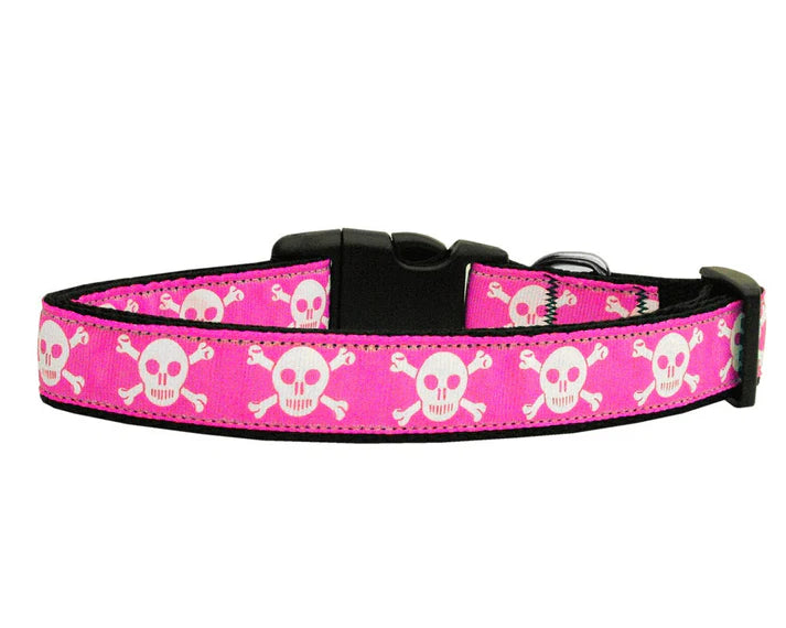 Pet Dog & Cat Nylon Collar "Pink Skulls"